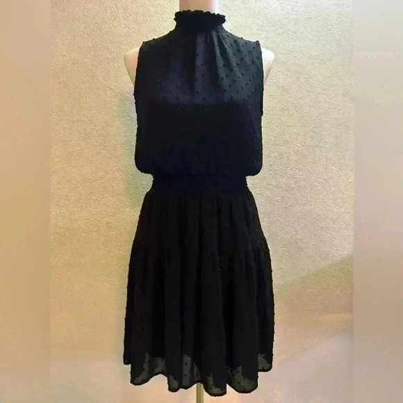 Sweet Wanderer Black Midi Ruffle Elastic Waist Sleeveless Dress Size Medium - Picture 1 of 5